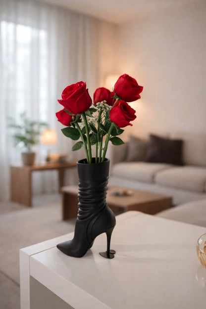 Moderne Frauen-Schuh-Vase in Schwarz – wasserdicht, skulpturales Design