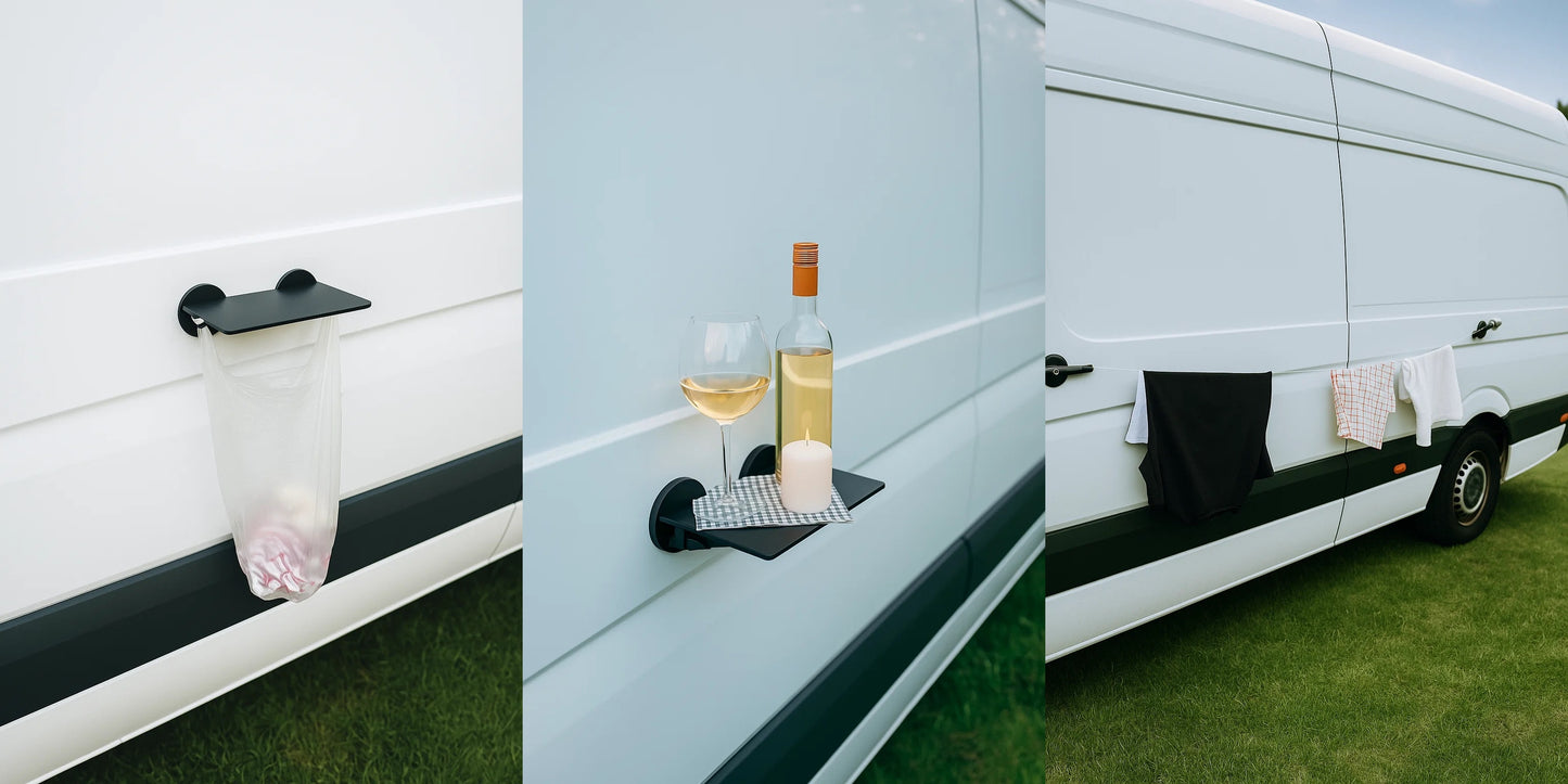 3-in-1 Magnethalter für Camping – Tisch, Müllsackhalter & Wäscheleine fürs Auto